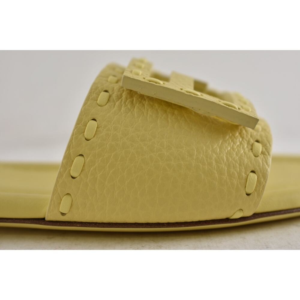 Fendi Baguette Light Yellow Leather FF Monogram Logo Mule Slide Flat Sandal 39 - Picture 8 of 16